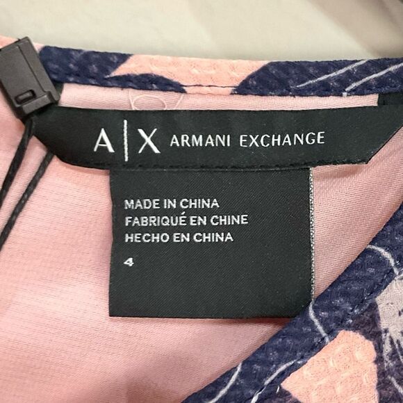 Armani Exchange Floral Dress Pink & Navy Short Sleeve Sheath Sz 4 NWT - Picture 5 of 9